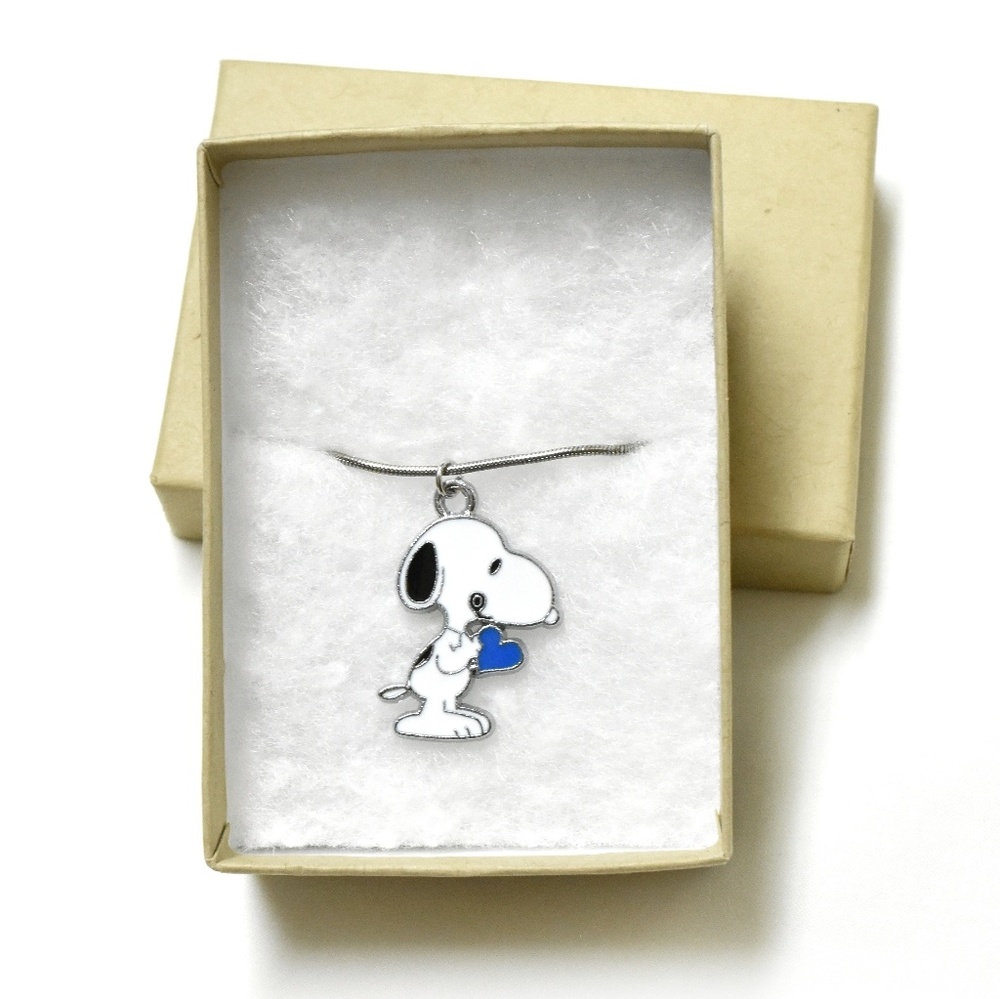 Peanuts Snoopy Holding Blue Heart Enamel Necklace